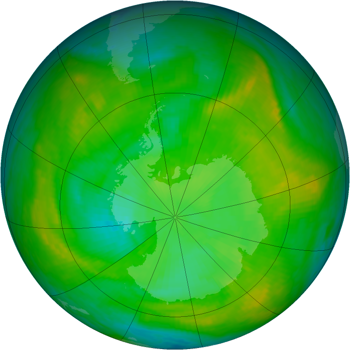 Antarctic ozone map for 13 January 1980